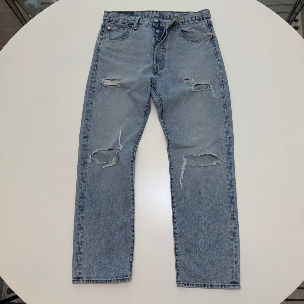Levi's 501 '93 Light Wash Cotton Distressed Straight‎ Leg Jeans Mens 32x30